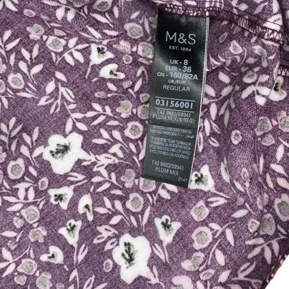 Marks & Spencer Long Sleeve Floral V-Neck Button Front Midi Dress - Size UK 8 - Picture 7 of 7